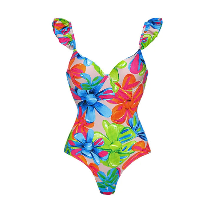 Dame heldragt badedragt med blomstret cut-out design Skovae