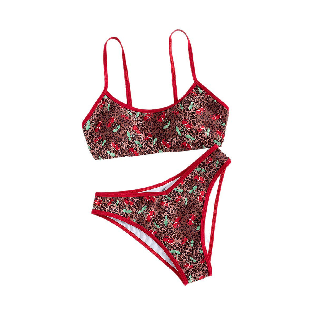 Dame triangel-bikini med blomstret design og elegante bindebånd Skovae