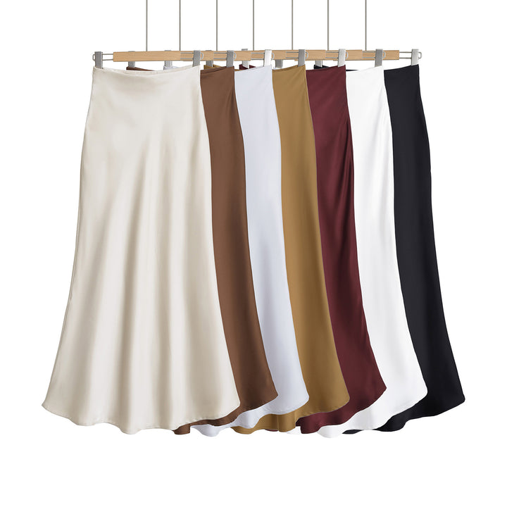 Dame Satin Maxiskørt med flydende snit og elegant glans Stilla