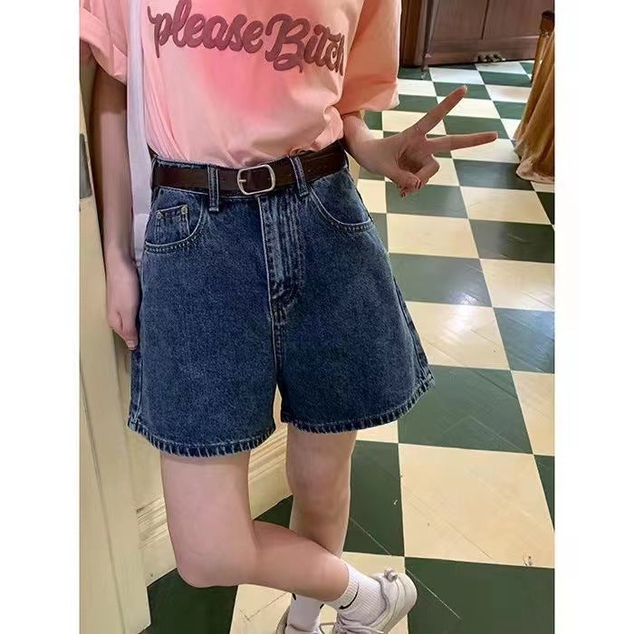 Kvinders denim shorts med høje lommer og løs pasform