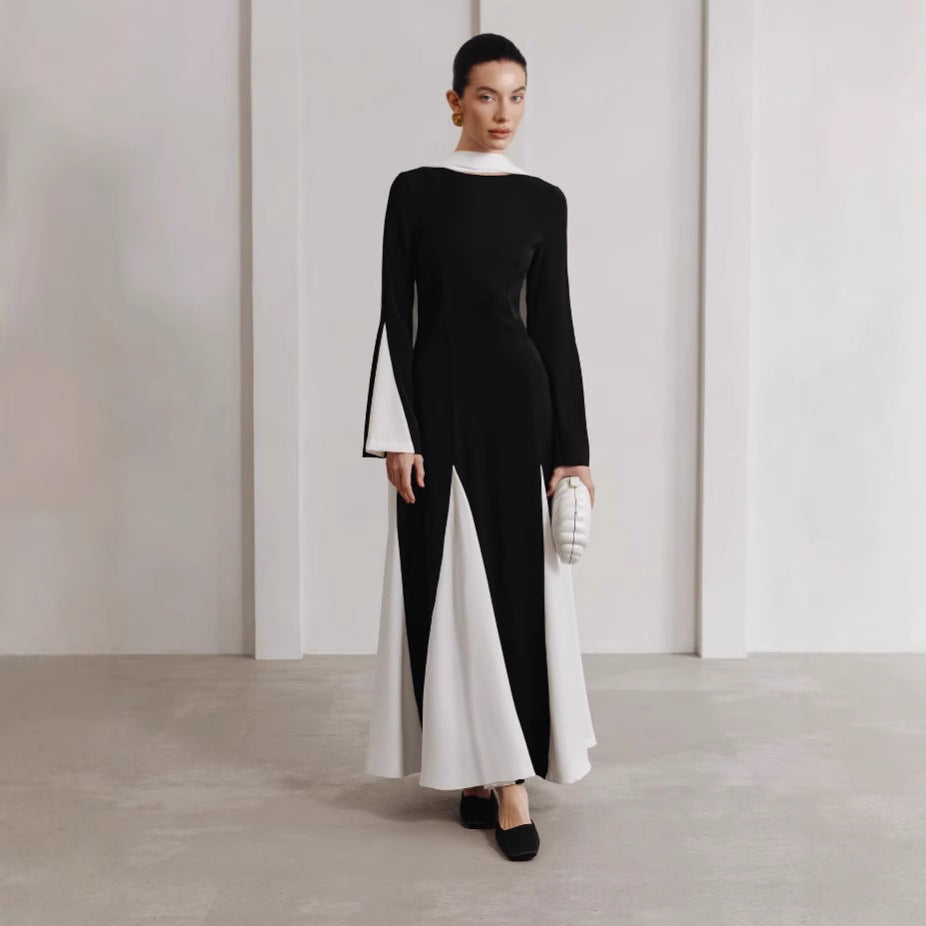 Dame Elegant Maxikjole med kontrastdetaljer og kunstkrave Stilla