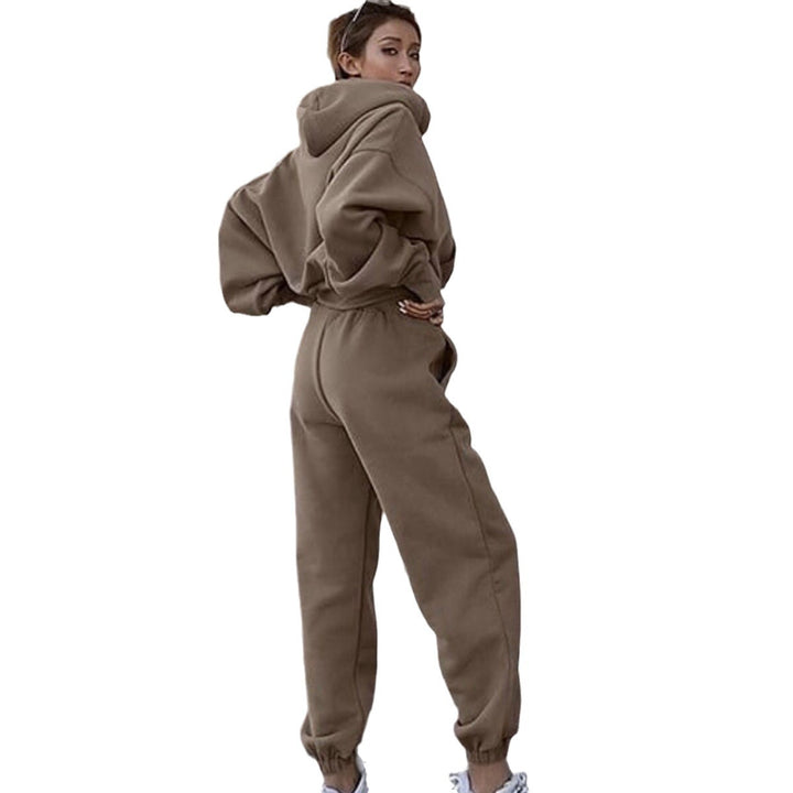 Kvindernes afslappede hoodie og jogger sæt med elastisk talje og praktiske lommer