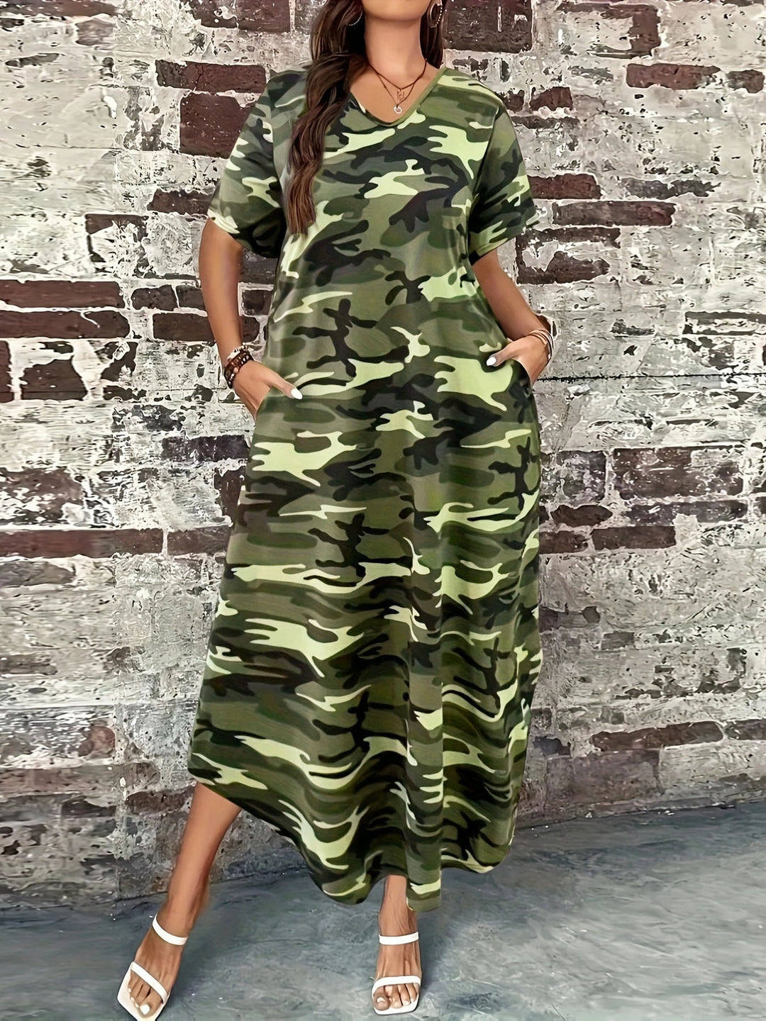 Dame Fritid Camo Print Maxi Kjole Stilla