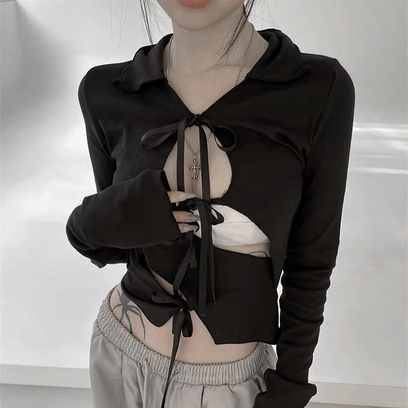 Femme Elegante Tie-Front Cut-Out Crop Top Stilla