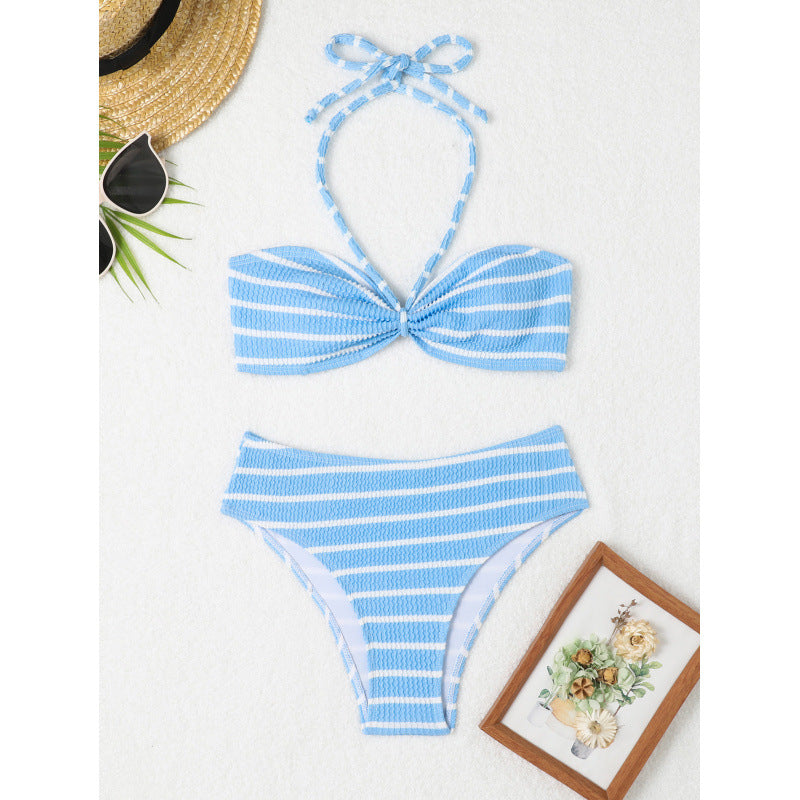 Dame Bandeau-bikini med stilfulde striber Stilla