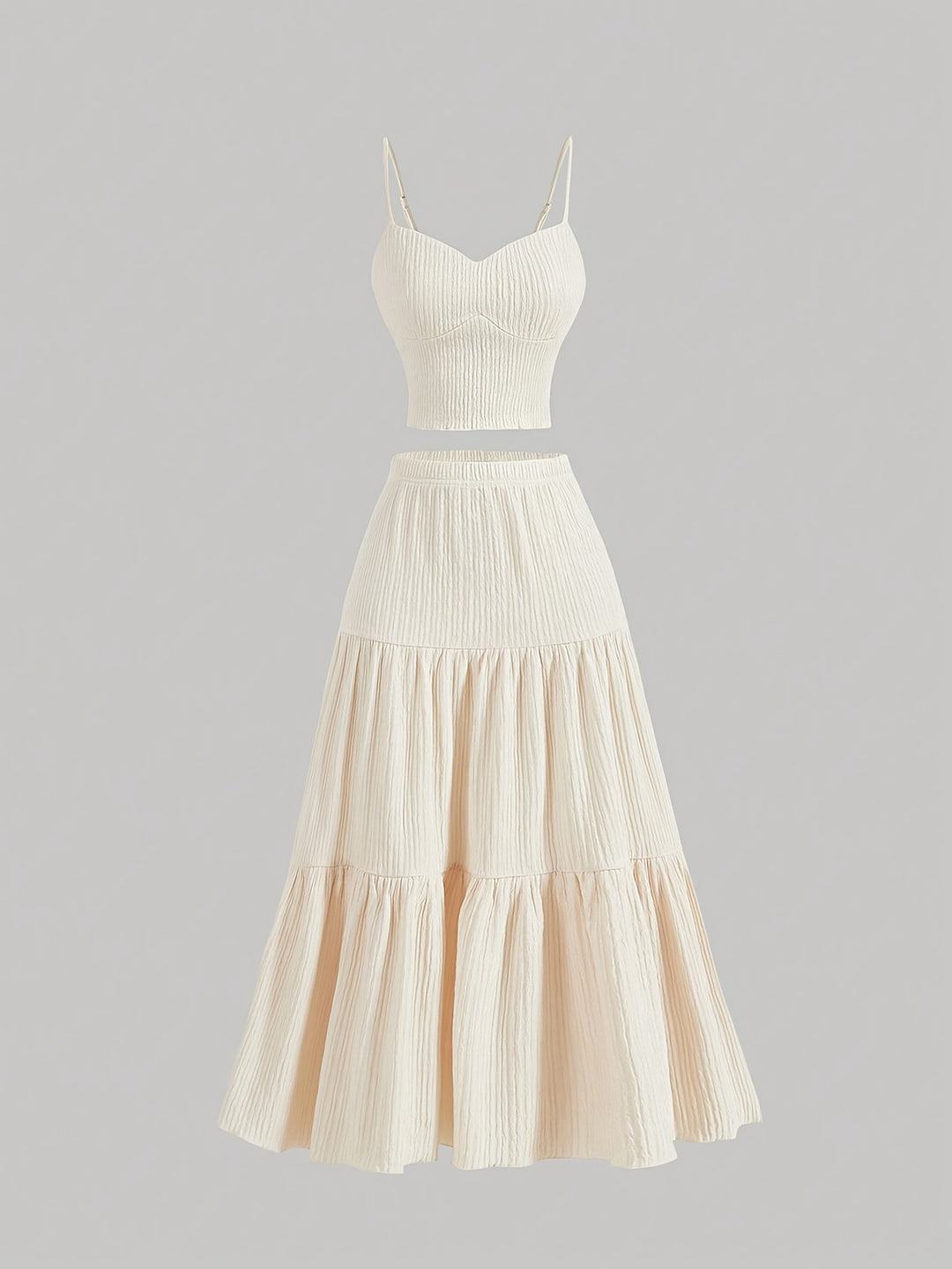 Dame luftig sommer top i to-delt look med volanger og justerbare stropper Stilla