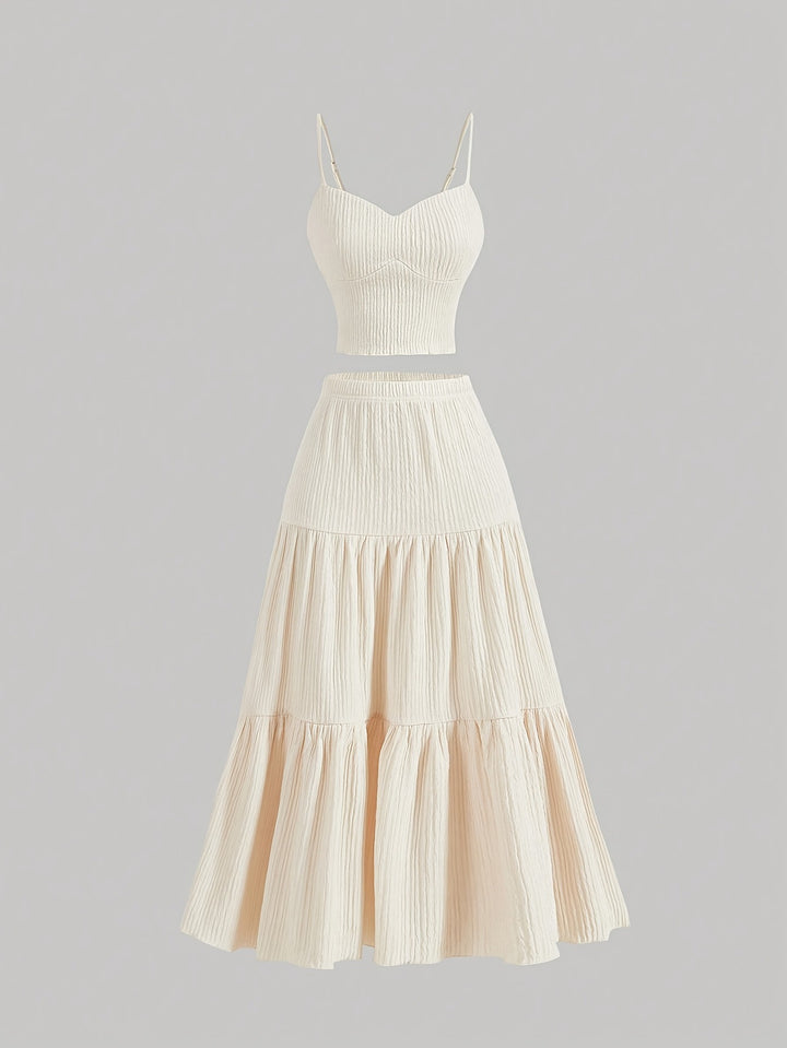 Dame luftig sommer top i to-delt look med volanger og justerbare stropper Stilla