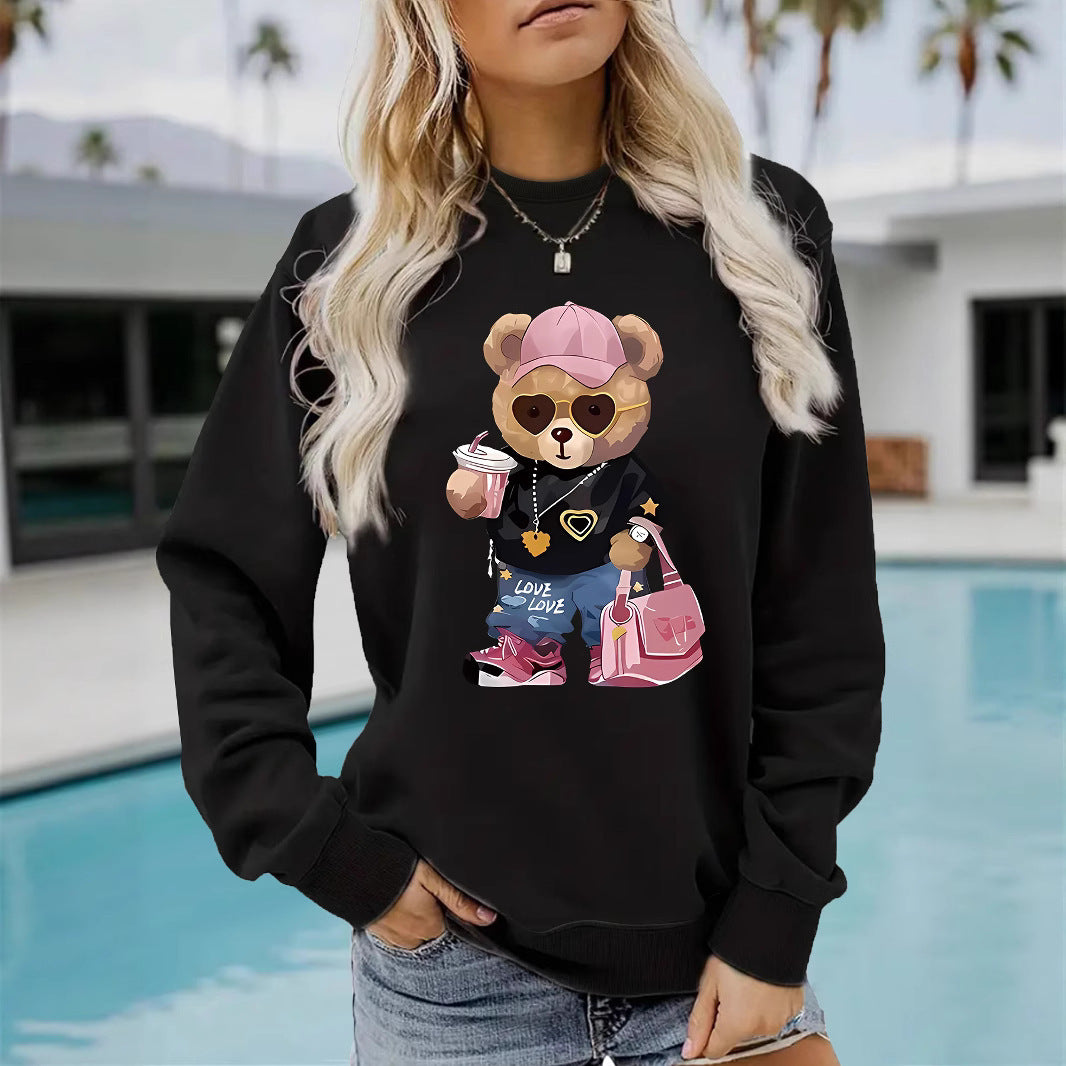 Kvinders sweatshirt med unikt tegneserie-bjørn design og trendy tekst Stilla