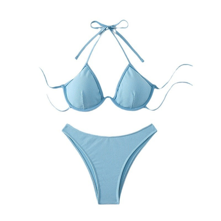 Dame justerbar off-shoulder ribbet bikini-sæt Stilla