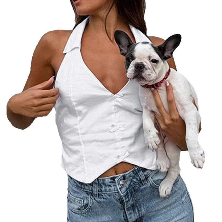 Dame Crop Top med moderne krave og knapdetalje Stilla