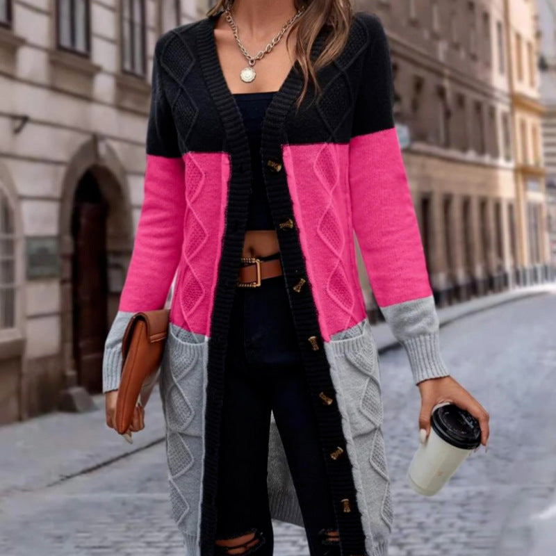 Femme Farveblok Kabelstrik Cardigan Stilla