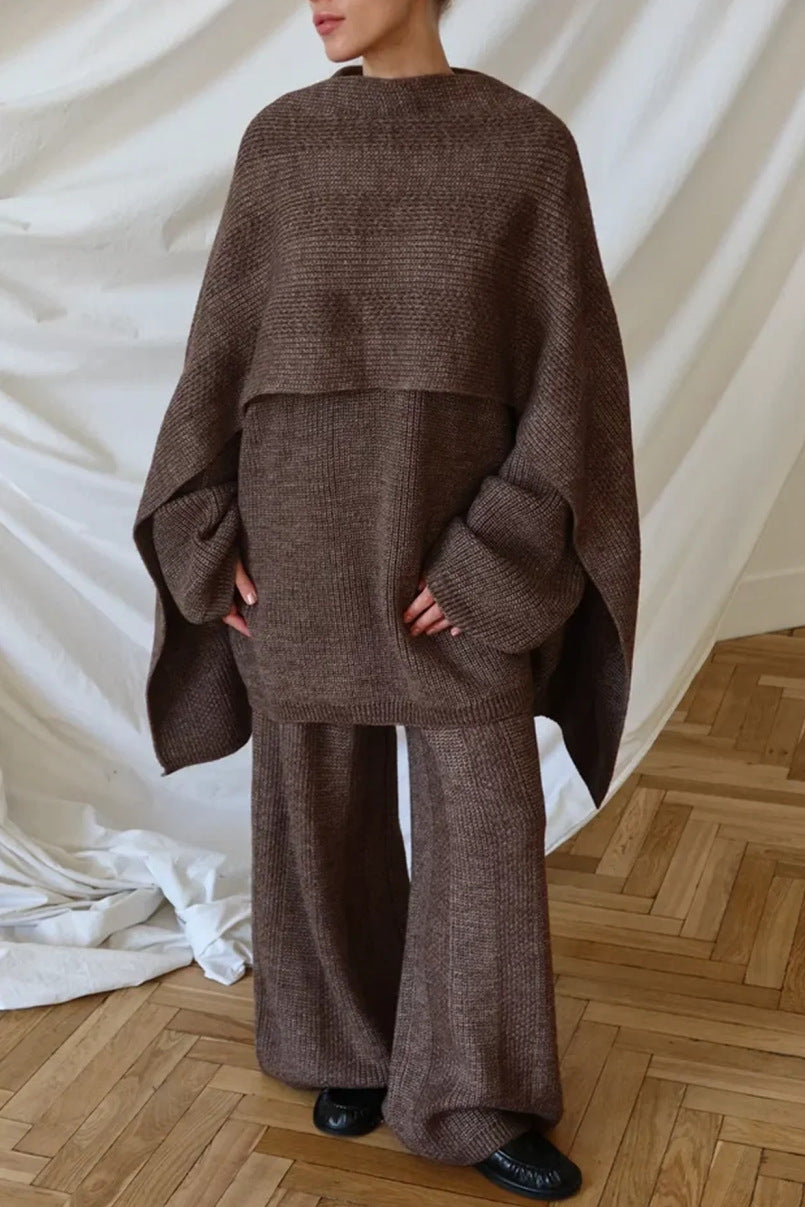 Kvinders stilfulde ribstrikket loungewear sæt med løs pasform top og bredskårne bukser Stilla