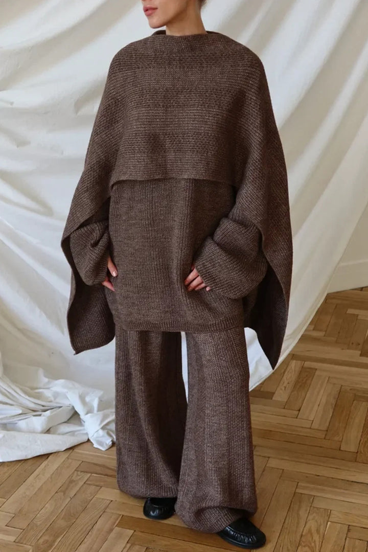 Kvinders stilfulde ribstrikket loungewear sæt med løs pasform top og bredskårne bukser Stilla