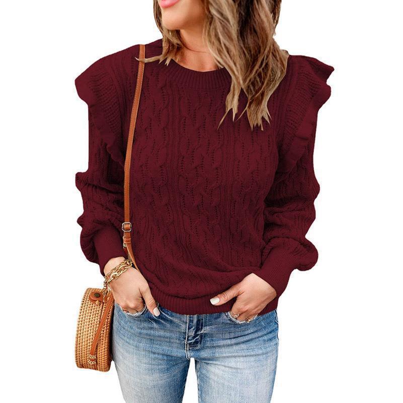 Dame Oversized Strikpullover med Flæse Stilla