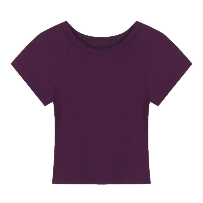 Dame cropped T-shirt med fashionable rund hals og afslappet design