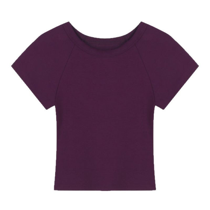 Dame cropped T-shirt med fashionable rund hals og afslappet design