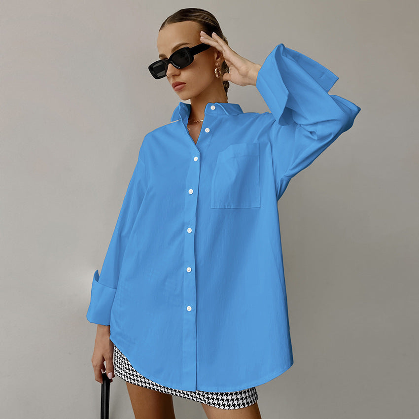 Dame Komfortable Oversized Bluse med brystlomme og lange ærmer Stilla