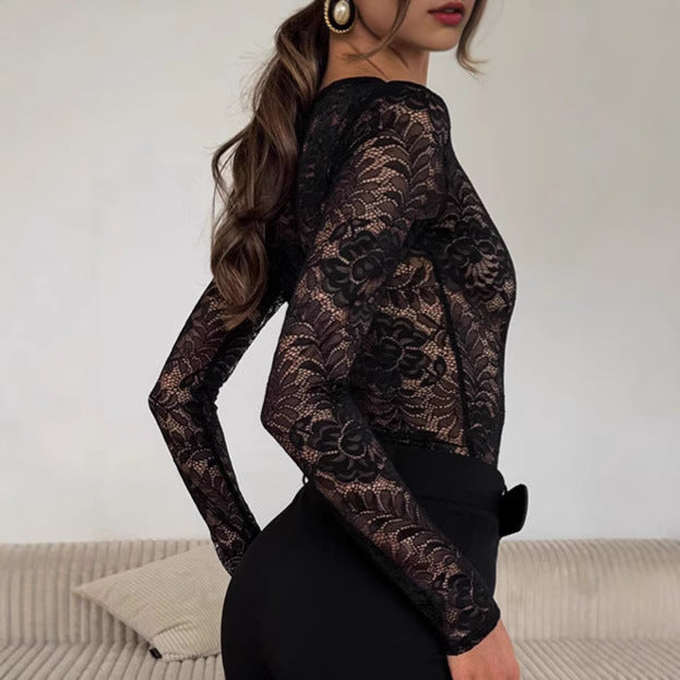 Dame Transparent Spidsbluse med florale mønstre og elegante detaljer Stilla