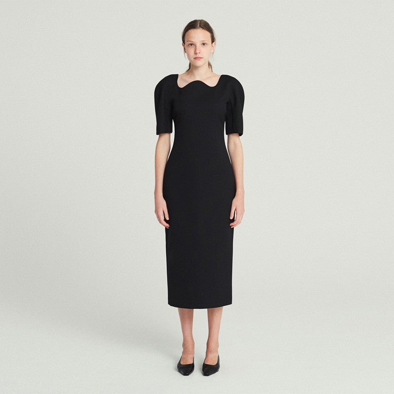 Dame Elegant Midi Kjole med innovativ Udsnit og puffærme Detaljer Stilla