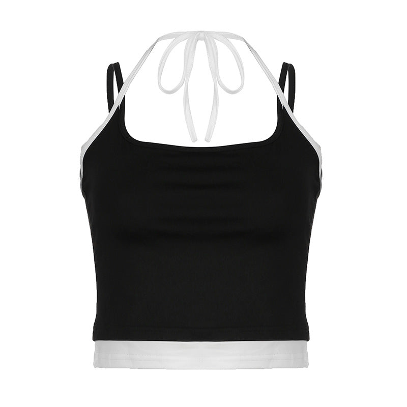 Dame mode crop top med bindebånd og dobbelt strop Skovae