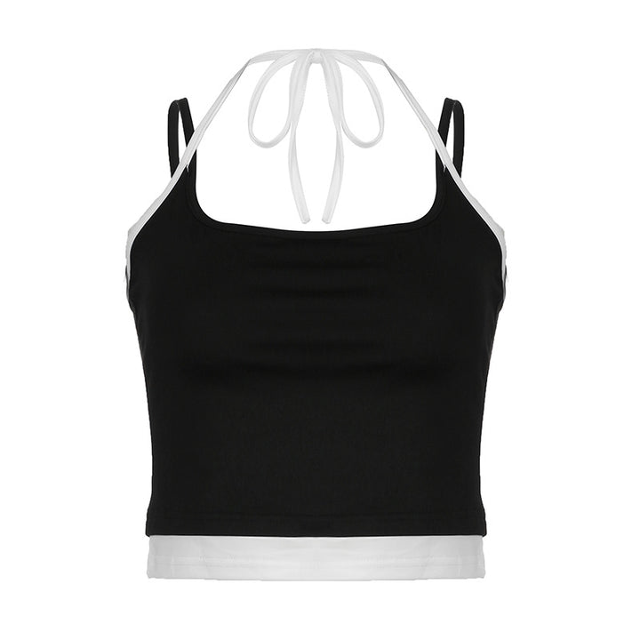 Dame mode crop top med bindebånd og dobbelt strop Skovae