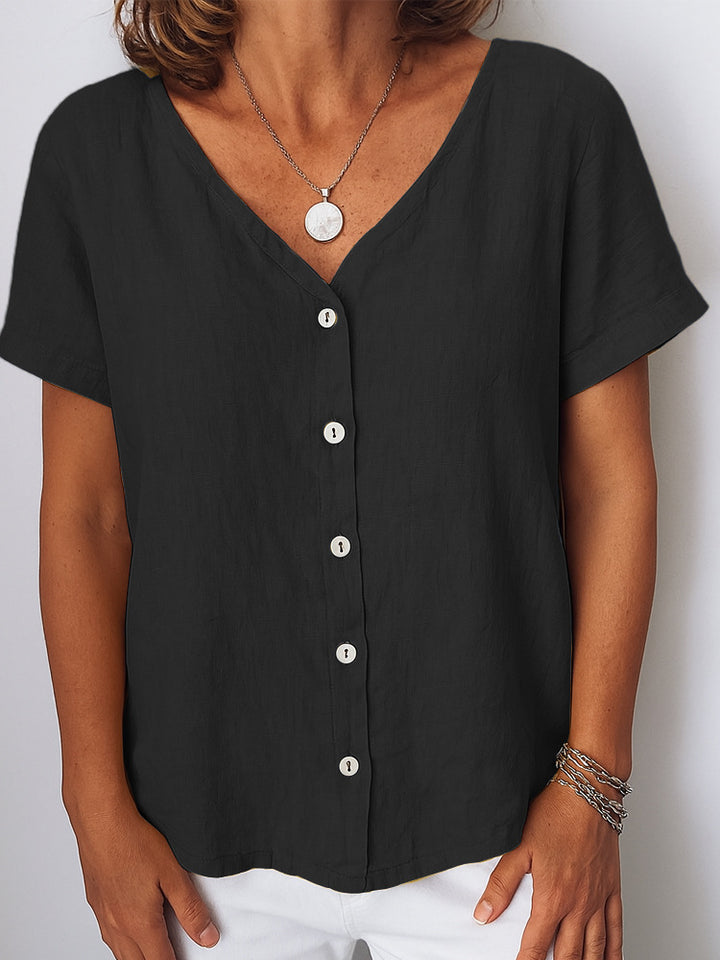 Dame linnedbluse med knapdetaljer Skovae