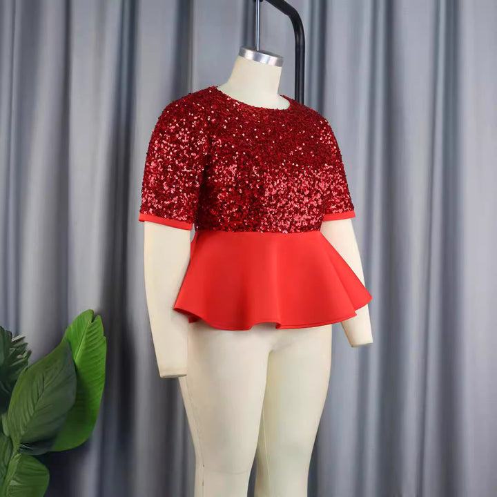 Dame Elegant glitrende top med peplum kant Skovae