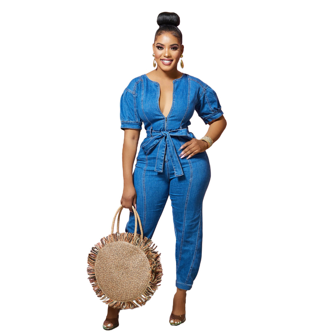 Dame jeans overall med elegant taljering Stilla
