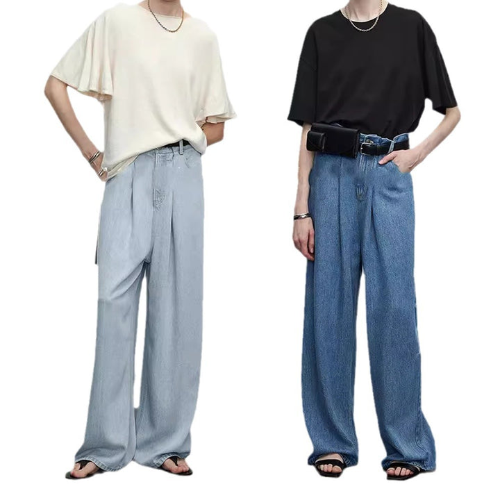 Dame brede jeans med høj talje og forreste folder Stilla