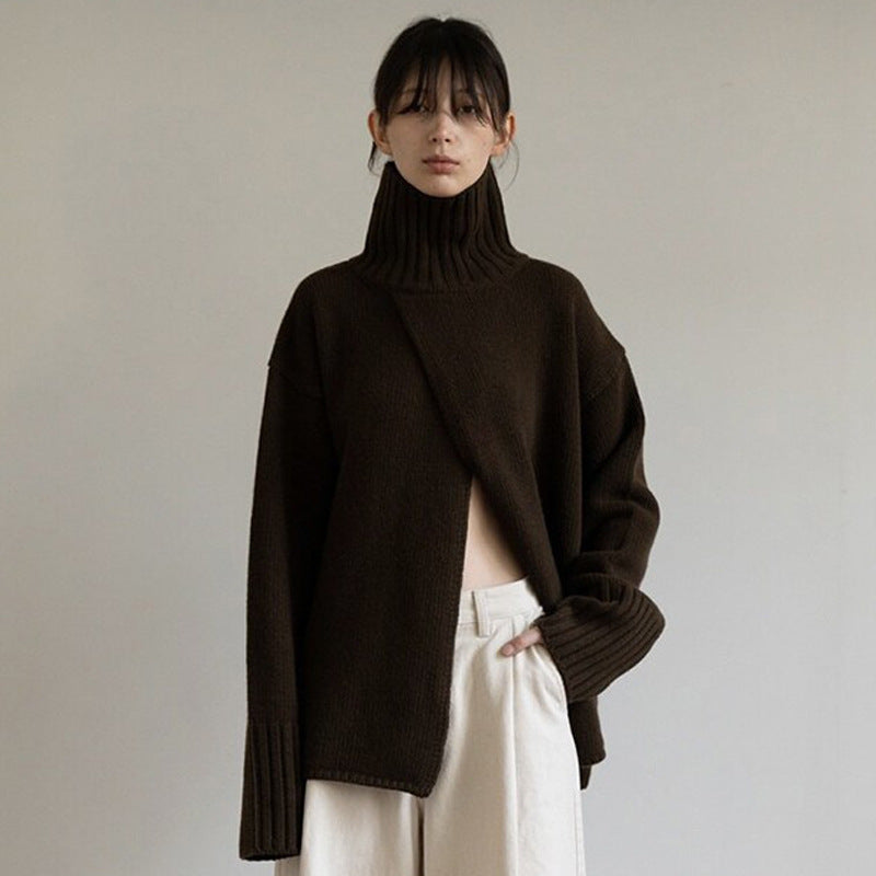 Damer Oversized Strikpullover med høj krave og afslappet snit Stilla