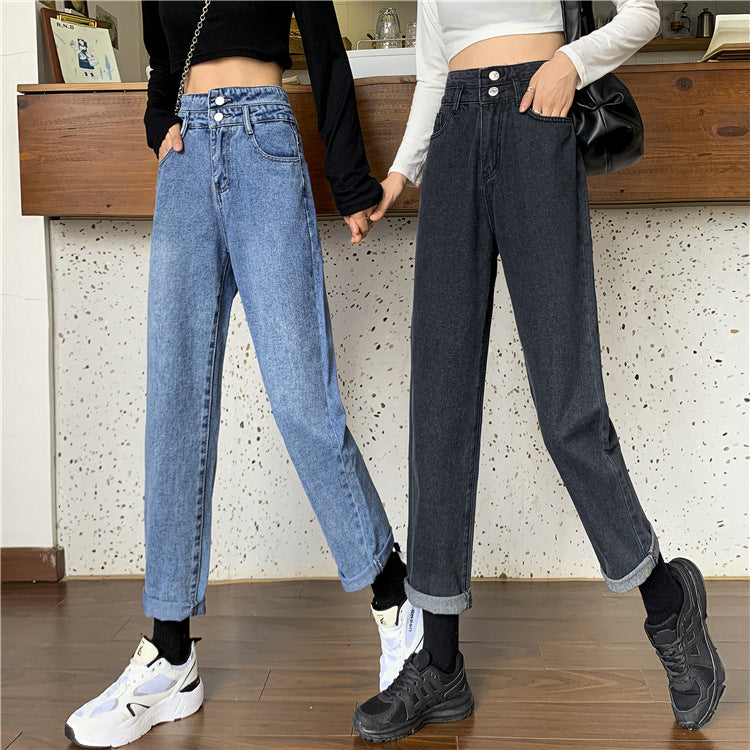 Kvindernes højtaljede mom jeans med aftagelige søm Stilla