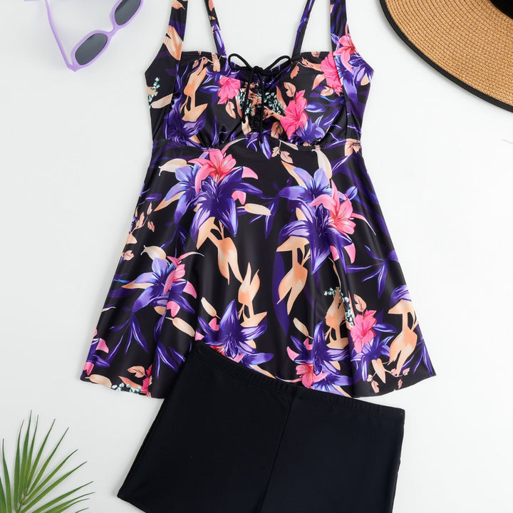 Dame Tankini med blomster Overtøj og behagelige Shorts Skovae