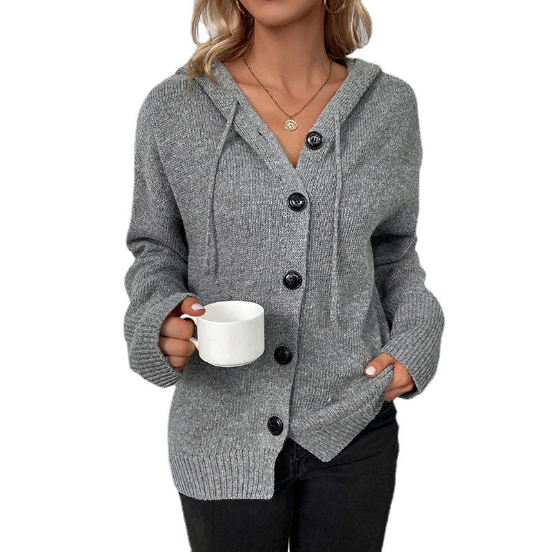 Dame hoodie cardigan med grov tekstur Stilla