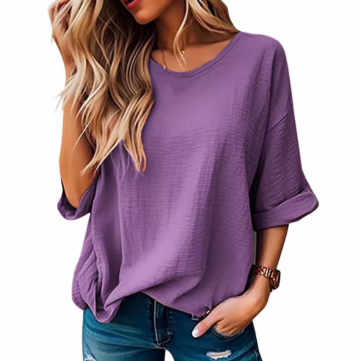 Dame Oversized T-Shirt med afslappet snit og opsmøgede ærmer Stilla