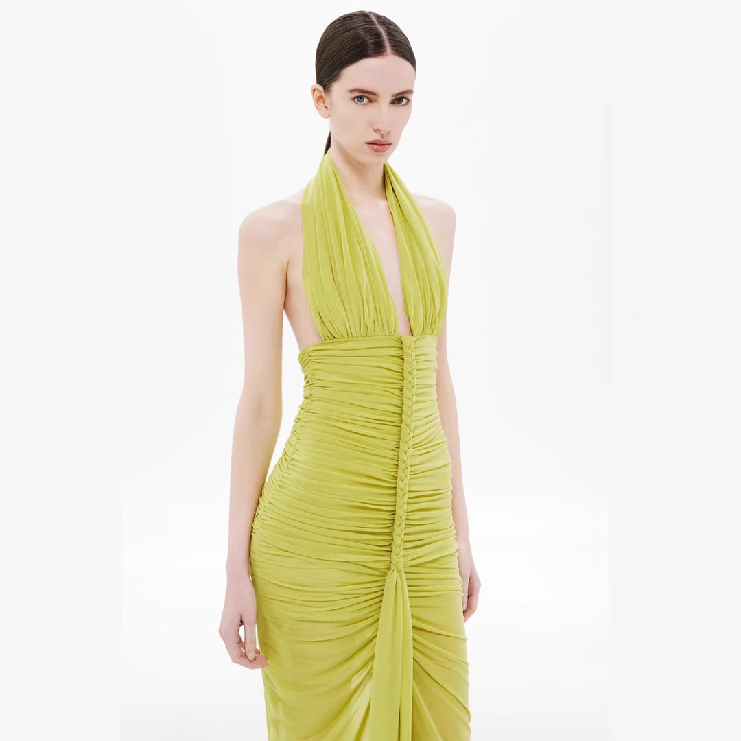 Dame elegant strapless aftenkjole med raffineret drapering og dyb udskæring Skovae