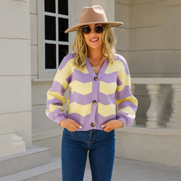 Kvinders fashionable cardigan med chevron mønster Stilla