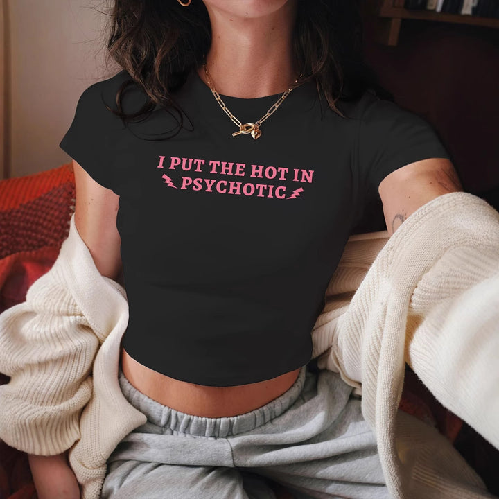 Dame Crop-T-Shirt med muntert kirsebærmotiv Skovae