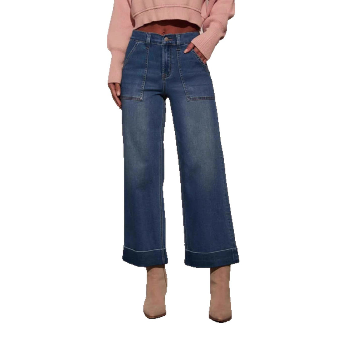 Dame brede denimbukser med høje lommer og moderne kant Stilla