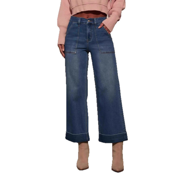 Dame brede denimbukser med høje lommer og moderne kant Stilla
