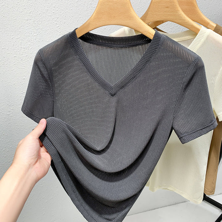 Dame V-hals T-shirt med struktureret stof Stilla