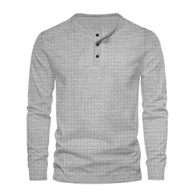 Herre langærmet Henley-t-shirt med moderne strukturdesign Stilla