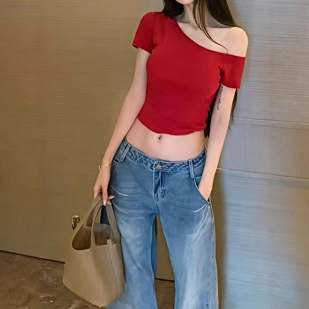 Dame afslappet Crop-Top i Off-Shoulder stil Skovae