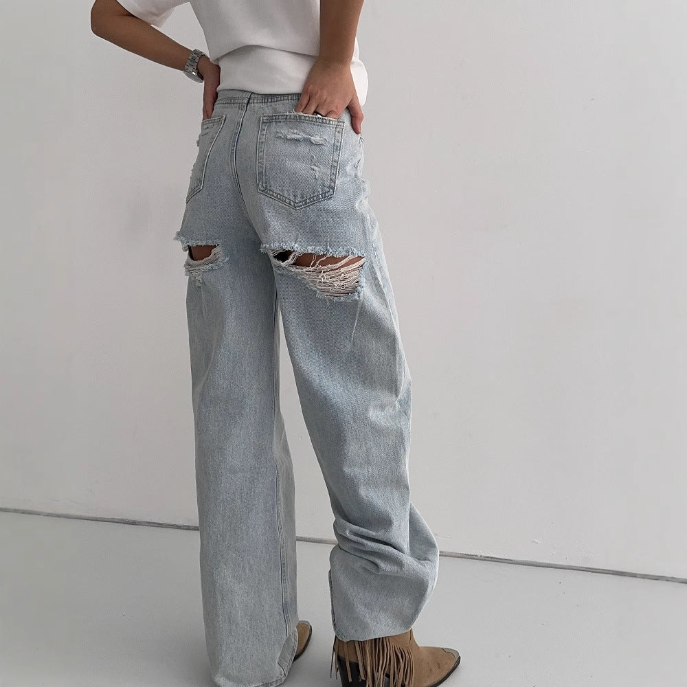 Kvindernes Boyfriend Jeans med trendy Ødelagte Elementer Stilla