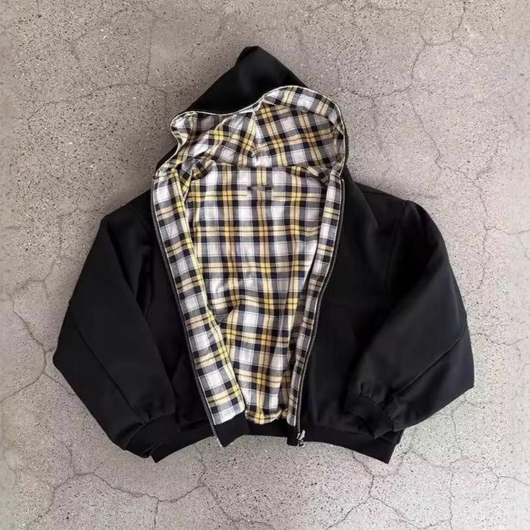 Unisex nan foretakket hættetrøje med ternet flannel foder og lynlås Skovae