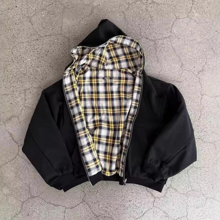 Unisex nan foretakket hættetrøje med ternet flannel foder og lynlås Skovae