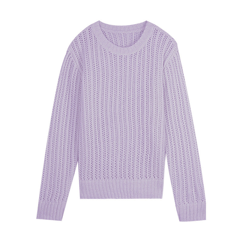 Dame let strikket sweater med fin maske struktur og rund halsudskæring Stilla