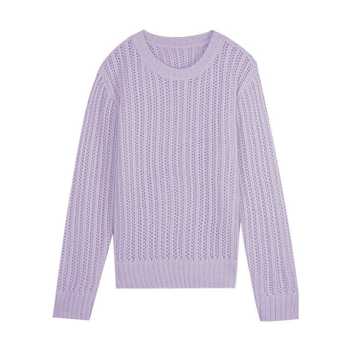 Dame let strikket sweater med fin maske struktur og rund halsudskæring Stilla