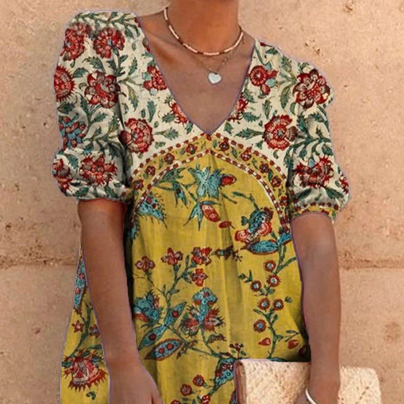 Damer Boho-inspireret sommertøj med puffærmer og V-hals Stilla