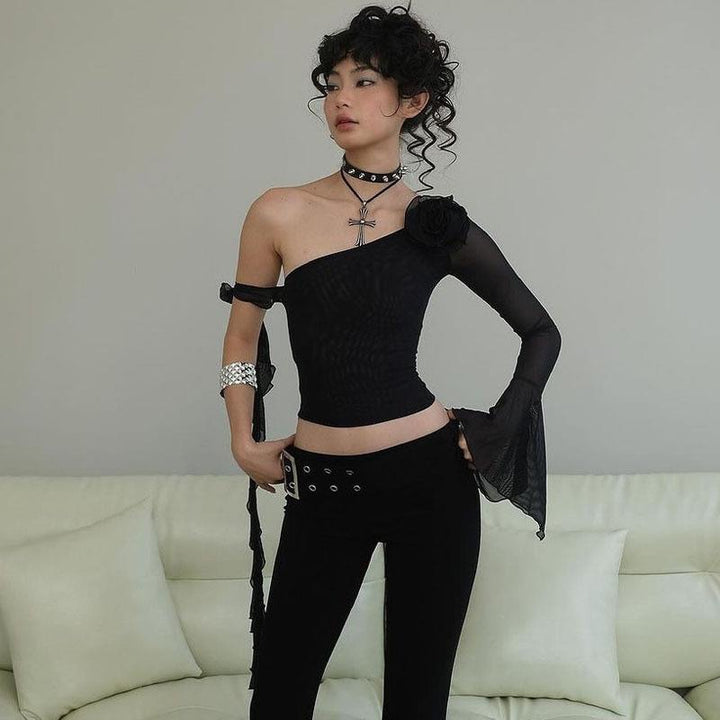 Damer Off-Shoulder Overtøj med transparente ærmer og dekorative accenter Skovae