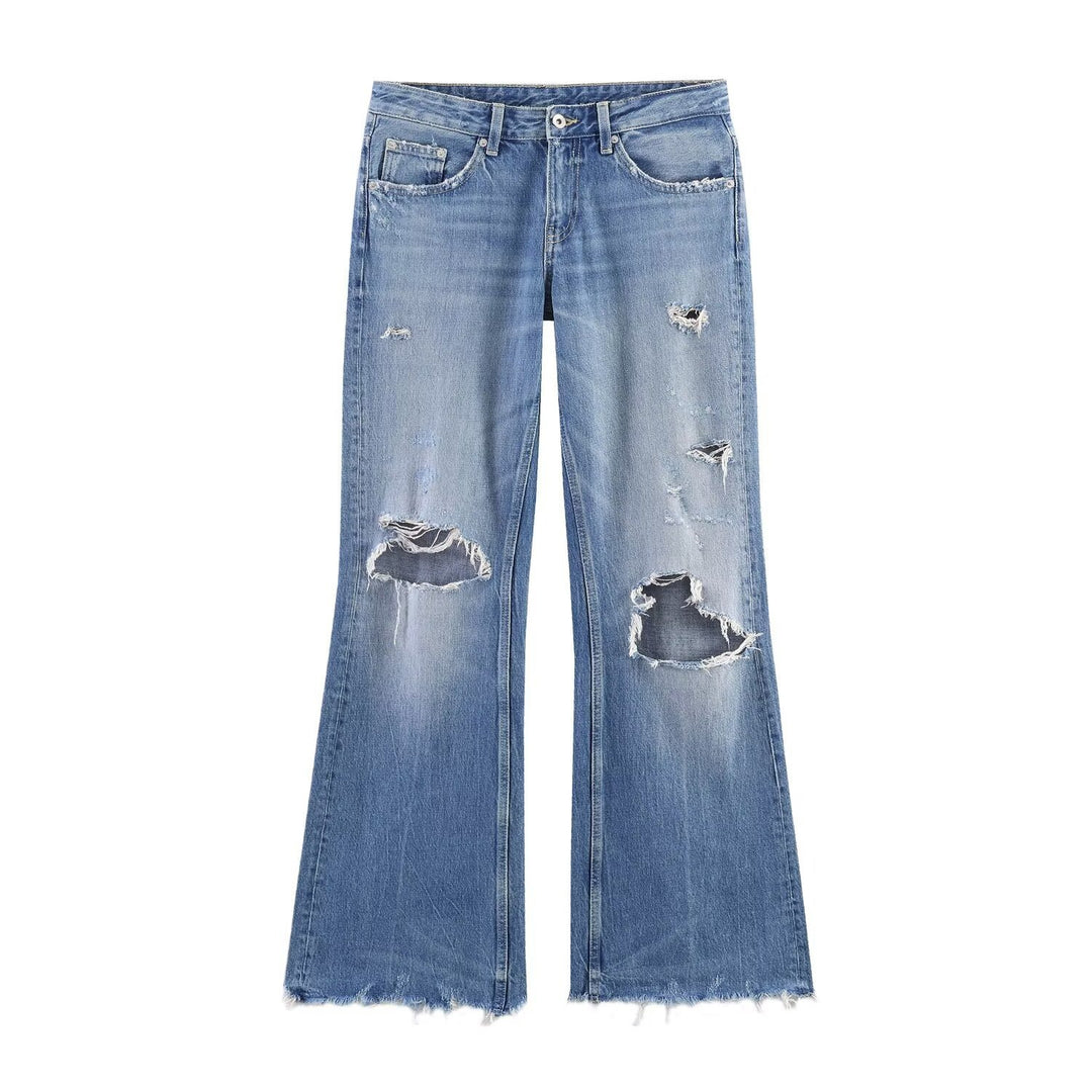 Dame Flared Jeans med Destroyed-effekter og frynseafslutninger Skovae